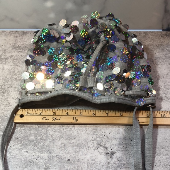 Justice Girls Heather Gray w Silver Sequin Hobo Bag Purse Lined Adjustable Strap - Picture 10 of 17